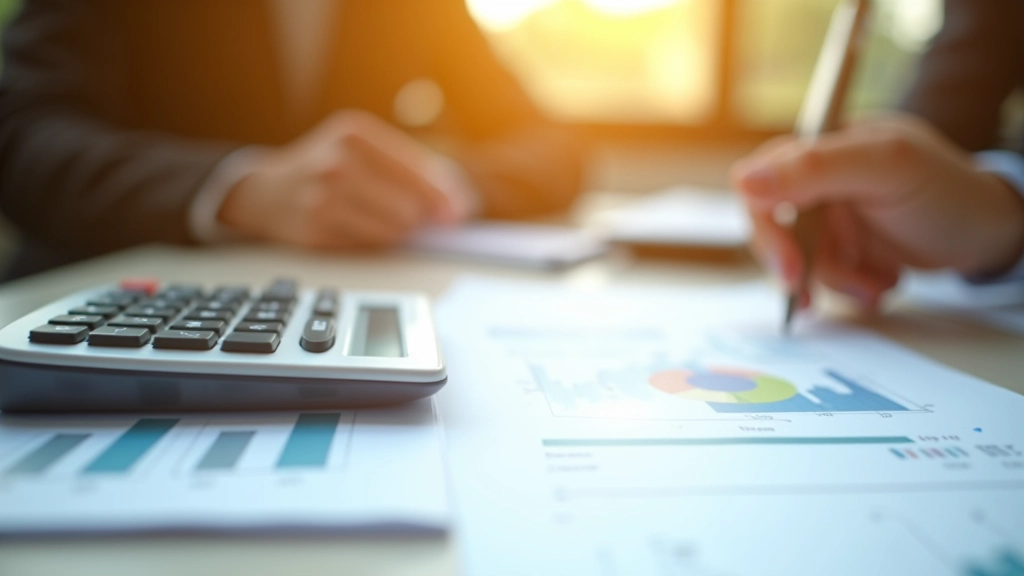 Haushaltsbudget-Planung mit Taschenrechner, Ausgabenlisten und farbigen Budgetdiagrammen auf Schreibtisch