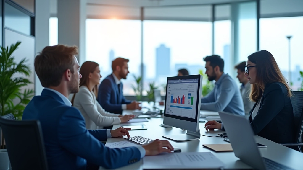 Modernes Büro mit Immobilienmarktanalyse und Datenvisualisierung